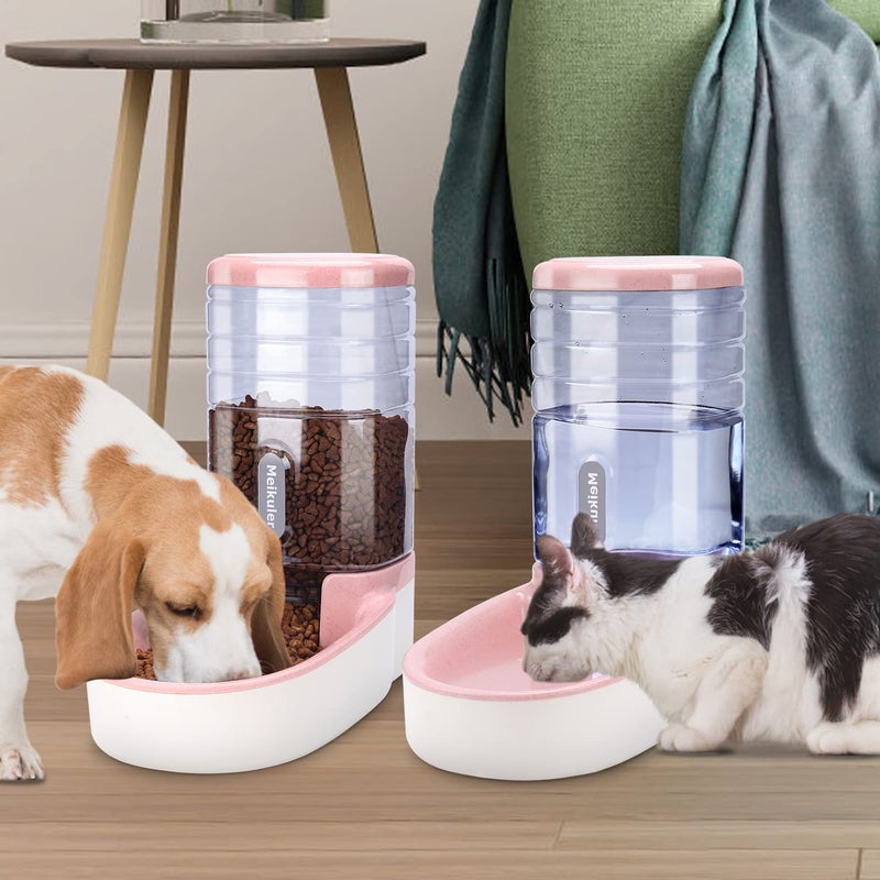 Meikuler Automatic Dog Cat Feeder and Water Dispenser Set,Waterer and Gravity Food Feeder for Small & Medium Dogs Cats Puppies,Large Capacity 1 Gallon x 2(Pink) - Image 3